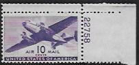 US C27 MNH Single Plate Number. Airplane