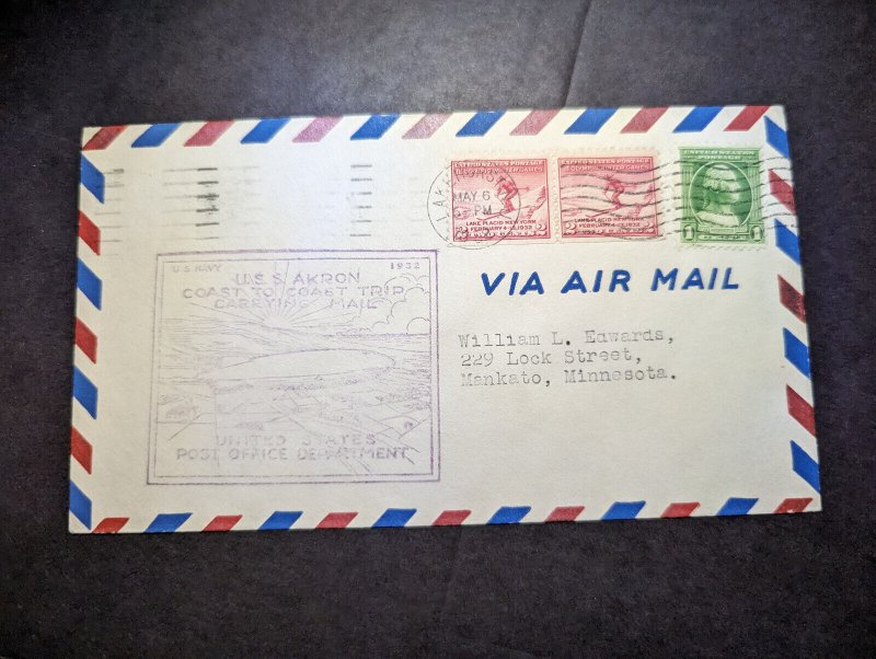 1932 USA Airmail Zeppelin USS Akron Cover Lakehurst NJ to Mankato MN