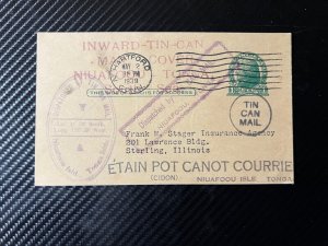 1939 USA Tin Can Canoe Mail Cover Hartford CT to Sterling IL via Niuafoou Tonga