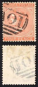 Jamaica SG22a 4d Red-brown Wmk CA Kingston Type F Pmk