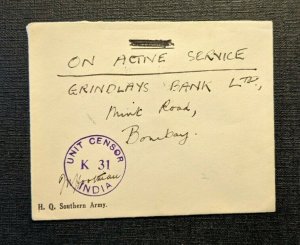 1943 FPO No 147 Bangalore India Censored Cover to Bombay