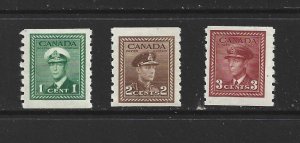 CANADA - 1942 KING GEORGE VI COILS - PART SET - SCOTT 263 TO 265 - MNH