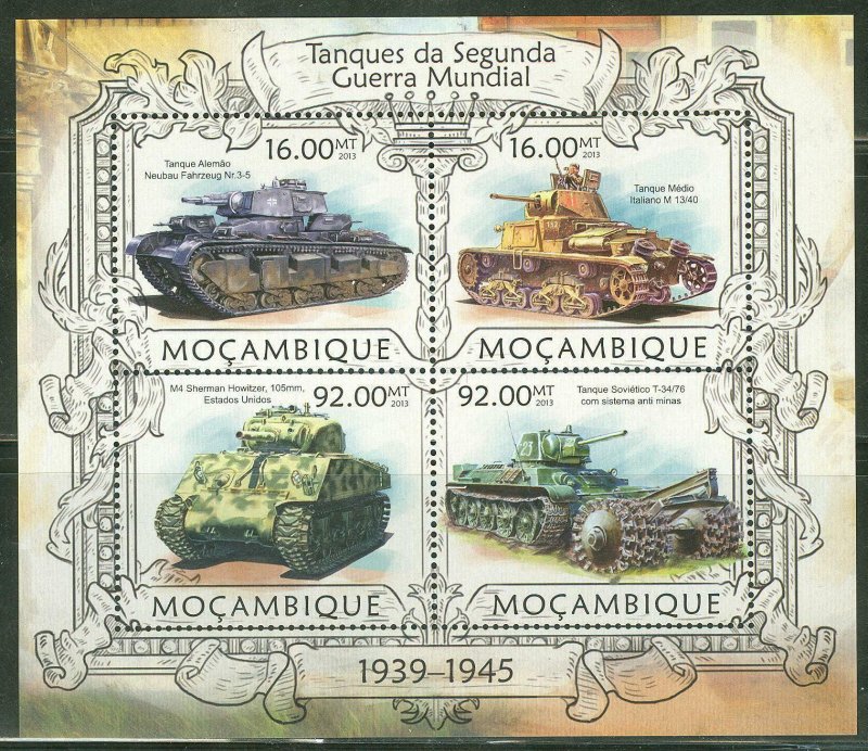 MOZAMBIQUE 2013 TANKS  OF WORLD WAR II   SHEET MINT NH