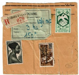 French Equatorial Africa 1940's parcel piece with DOUANES 5fr overprint issue