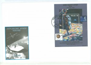 Palau 518 1999 $2 Apollo 11 One Giant Step (single/on a mini sheet) on an unaddressed cacheted FDC