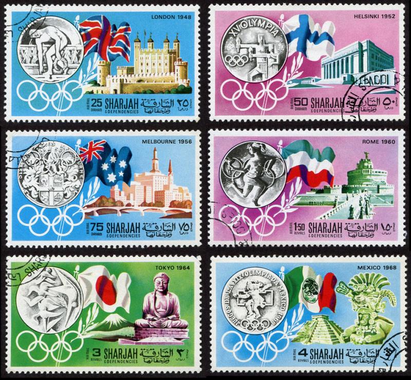 Sharjah Mi 496-501 cto set/6 1968 History of the Olympics