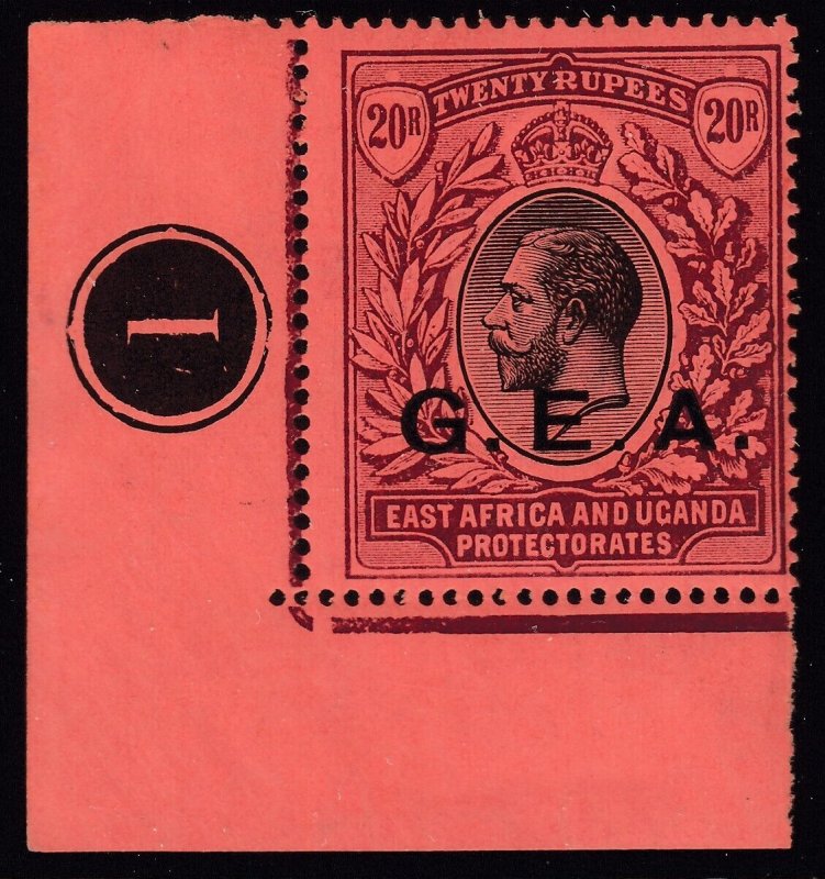 SG 61 Tanganyika 1917-21. 20r G.E.A. black & purple. Very lightly mounted...