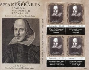 Grenada 2016 MNH William Shakespeare 400th Memorial Anniv 4v M/S II Stamps