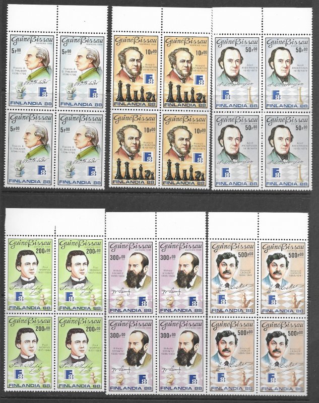 Guinea-Bissau 734-41 Chess MNH cpl. set , block of 4.  2020 CV $57.40