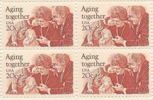 1982 Aging Together Block of 4 20 c Postage Stamps, Sc# 2011, MNH, OG