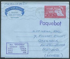 GB SWEDEN 1965 6d airletter STOCKHOLM PAQUEBOT, MS Devonia ship cachet.....39932