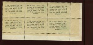 RW16 Federal Duck Mint Plate Block of 6 Stamps  (RW16 A20)