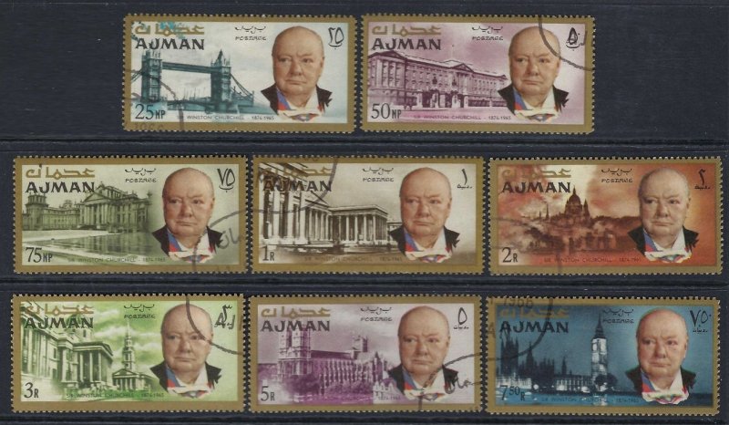 Ajman Mi #85-92: Winston Spencer Churchill, 1966 CTO. MCV $5.50