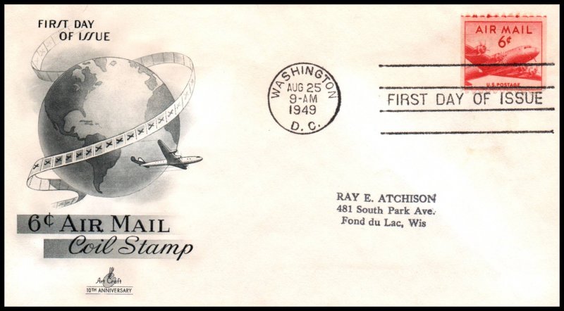 US C41 Airplane Coil Artcraft Typed FDC