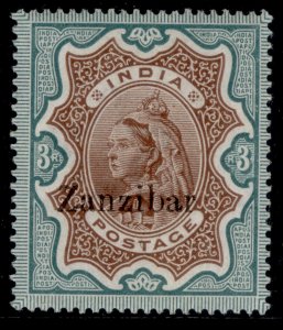 ZANZIBAR QV SG20, 3r brown & green, LH MINT. Cat £100.