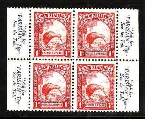 New Zealand-Sc#186Ab-unused block of 4 with advertising labels from  booklet -