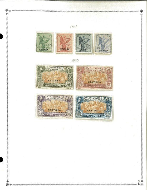 Eritrea 1892-1934 Mint in Mounts & Used Hinged on Scott International Pages.