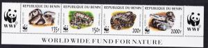 Benin WWF Pythons Bottom Strip WWF Logo 1999 MNH SC#1086 a-d SG#1812-1815