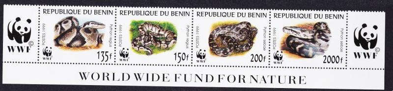 Benin WWF Pythons Bottom Strip with WWF Logo SG#1812-1815 MI#1159-1162 SC#1086