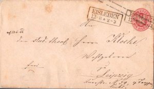 Germany Prussia 1sg Eagle Envelope 1866 Eisleben to Leipzig.  Stains.