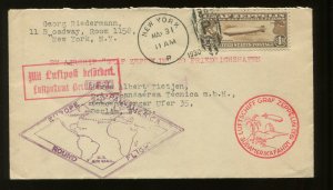 Scott C14 Graf Zeppelin Used Stamp on Nice Flight Cover (Stock C14-RC3)