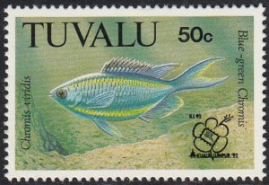 Tuvalu 1992 MNH Sc #631 50c Blue-green Chromis - Kuala Lumpur ´92 overprint