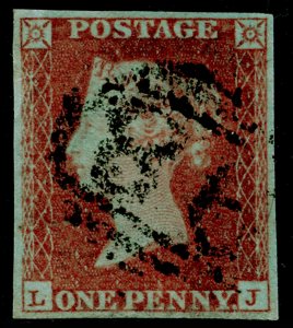 SG8, 1d red-brown, FINE USED. £35. 4 MARGINS. LJ 