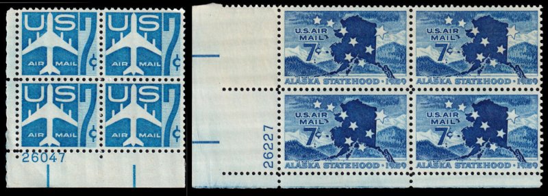 United States Scott C51, C53 Plate Blocks of 4 (1958-59) Mint NH VF W