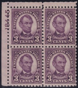 #584 Mint LH, VF, Plate number block of 4 (CV $275) (CV $27.5 - ID49750) - Jo...