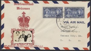 1939 Newfoundland #249 Royal Visit FDC Crosby Royal Family Photo Cachet Air Mail