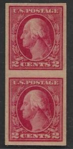 US 1915 TWO CENTS RED IMPERF VERTICALLY WITH GUM ON PRINTED SIDE AND BACK