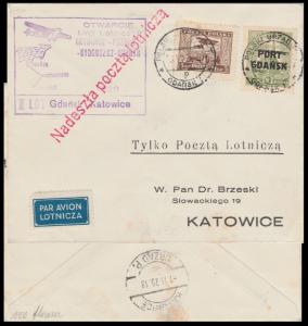 POLOGNE / POLAND 1929 (June 1) SCARCE 1st Air Mail Flight Cover GDANSK-KATOWICE