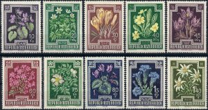 1948 Austria Beautiful Alpine-Flowers, Gentian, Edelweiss, compl. set VF/MNH!