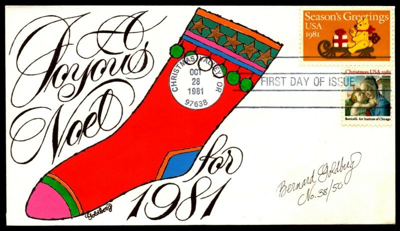 Scott 1940 20 Cents Christmas Bernard Goldberg Hand Painted FDC 38 Of 50