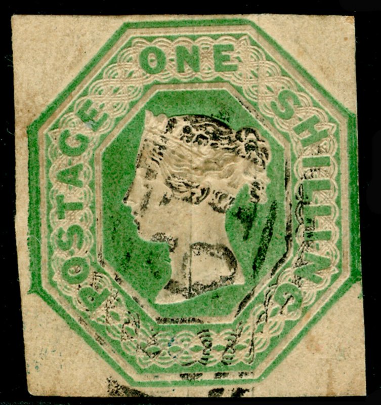 SG55, 1s green, CUT SQUARE, USED. Cat £1000.