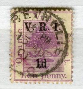 ORANGE FREE STATE; 1900 early classic QV used ' VRI 1d.' surcharged , Postmark.