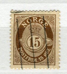 NORWAY; 1909 early Posthorn issue fine used hinged 15ore. value