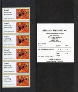 2023 Gibraltar Post & Go, Year of the Rabbit - Philatelic HQ o/p  - LOCAL Strip