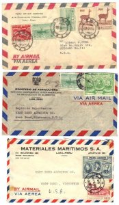 U.S. 1950's 3 AIRMAIL COVERS LIMA TO CHICAGO & TO WEST BEND WI ATTRACTIVE COVERS
