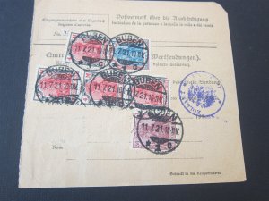 Germany 1921 Parcel card franked 4MX6,4MX2,2MX1,50pfX1
