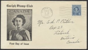 1948 #276 4c Royal Wedding FDC, Guelph Stamp Club Cachet, Ottawa Machine