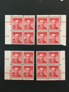 Scott #1039a Theodore Roosevelt - Dry Printing Matched Plate Blocks MNH