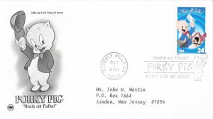 2001 FDC, #3534a, 34c Porky Pig, PCS