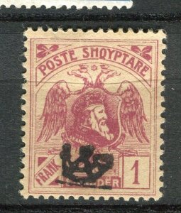 ALBANIA; 1920 early Skanderbeg Optd. issue Mint hinged 1F. value