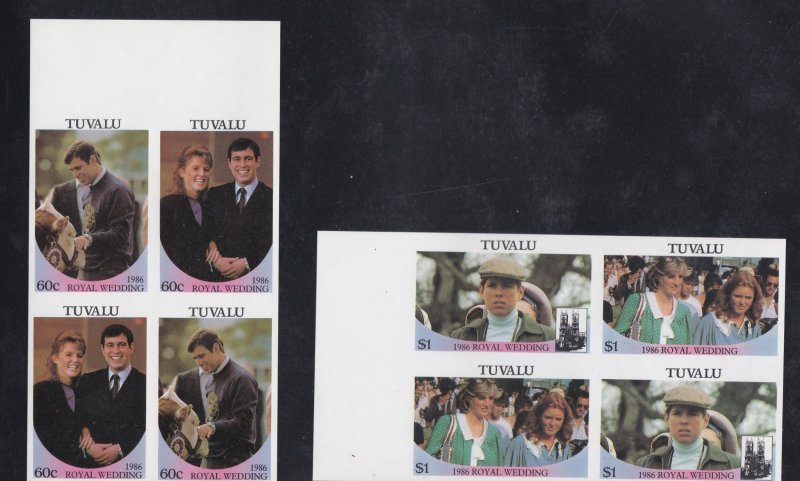 Tuvalu # 381-382, Prince Andrew Royal Wedding, Imperf Pairs NH,