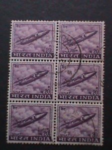 ​INDIA-1967-SC#413- 57 YEARS OLD STAMPS-GNAT PLANE USED BLOCK VERY FINE
