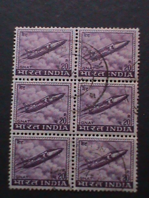 ​INDIA-1967-SC#413- 57 YEARS OLD STAMPS-GNAT PLANE USED BLOCK VERY FINE