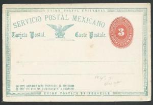 MEXICO 1880s 3c postcard unused............................................60386