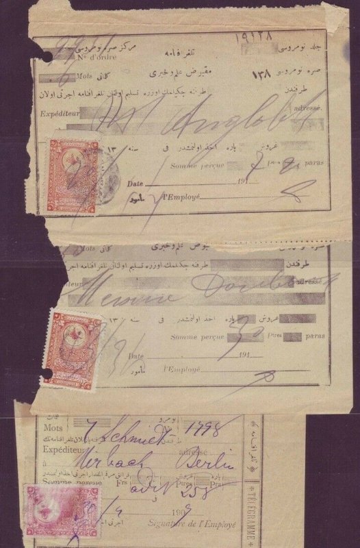 Lot 3 Registration Receipt Turkey Ottoman Israel Palestine Negative Seal - LOT