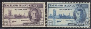 FALKLAND ISLANDS  SC# 97-98 **USED** 1946  1+3p  VICTORY  SEE SCAN